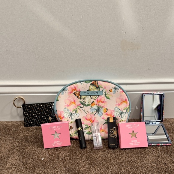 Tahari Handbags - Tahari Floral Cosmetic Bag with Makeup Essentials YSL mascara Jeffree Star